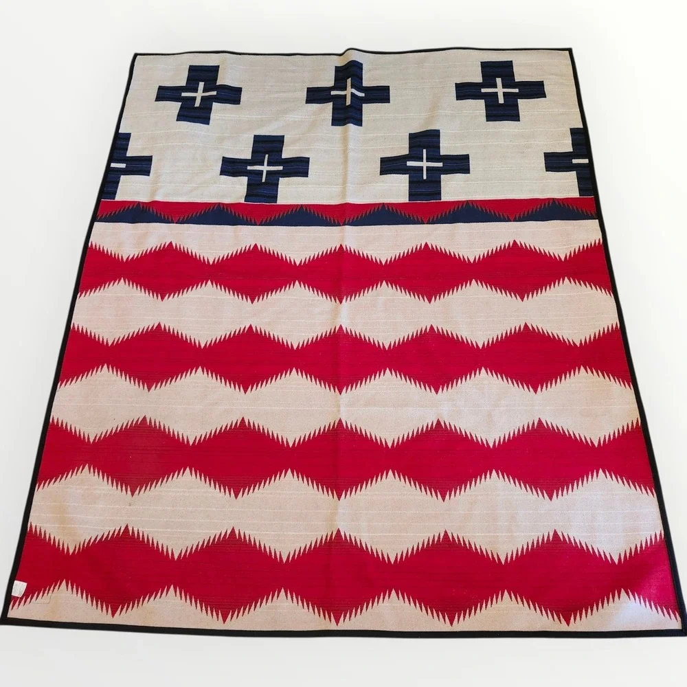 Pendleton Beaver State Wool Blanket Appx. 6x78 Red Cream Southwestern Geometric